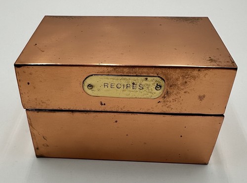 Copper brass recipe card box - recipe,
