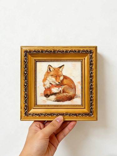 Mother and baby fox cuddling - mother,