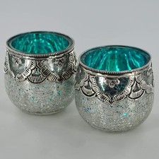 Hand Made Turquoise Votive Set
