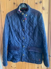 Joules Moredale Navy Quilted Jacket , Floral Lining , Fox Head Popper Size UK 14