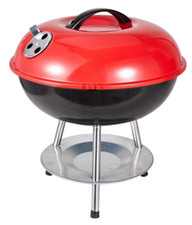 SMALL CHARCOAL BBQ RED FREE STANDING PORTABLE WITH LID CAMPING BEACH COOKER