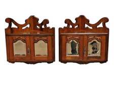 Handsome Pair Of Walnut Wall Cabinets / Antique Corner Cabinets