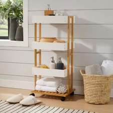Bamboo Storage Trolley White 4