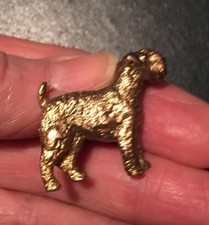 Vintage 3D ENGLISH Sterling SILVER GILT BOUVIER DES FLANDERS DOG PUP Brooch PIN