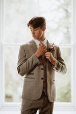 Beige Men's Three Piece Tweed