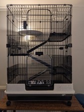 Large Animal Cage with Wheels - Black - 3 Tiers (Rabbit, Chinchilla or Birds)