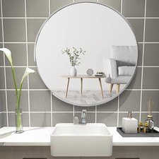 LIFE IDEAS Round Bathroom Mirror Wall Mounted Makeup Aluminium Silver Frame 50cm