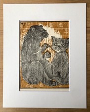 Helen Siegl Woodblock Print 1964 Illustration for Aesops Fables, Mounted