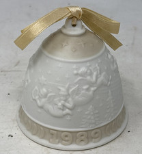 1989 Lladro White Porcelain Christmas Collectible Bell Gold