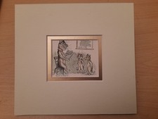 LOUIS WAIN ANTIQUE MINIATURE PRINT DATED 1900 HAND COLOUR DOUBLE MOUNT 6.5"X6"