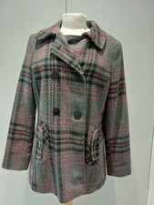 Women Coat Jacket John Rocha, Size 14, Grey, Black & Pink Check, Double Breasted