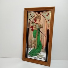 Art Nouveau 'Spring' Mirror Framed Alphonse Mucha Style Wall Decor Vintage