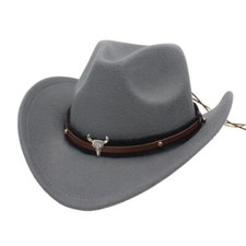 Ox Head Belt Western Cowboy Hat Felt Cowgirl Cap Sun Cap Jazz Fedora Hats Men UK