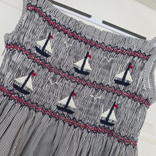 5y - Rachel Riley girls smock sleeveless dress black & white fine stripe + boats