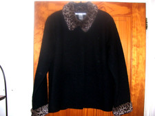 DEANE & WHITE BLACK WOOL JACKET SIZE LARGE FAUX FUR COLLAR AND CUFFS