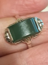 silver art deco ring green stone beautiful