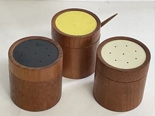 Danish Mid-Century Modern Teak Salt Pepper Shakers & Mustard Pot by Digsmed