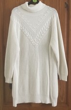 Ladies Size XL Next White Cotton Mix Roll Neck Cable Jumper Dress 