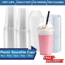 Disposable Plastic Smoothie Milkshake Cups + Lids 8oz 12oz 16oz 20oz Reusable