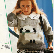 Knitting pattern copy 4611.   Childs dog motif sweater.   24-28" chest.   Aran