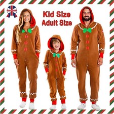Adult Kid Gingerbread Man Costume Cosplay Christmas Party Hood Jumpsuit XmasGift