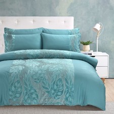 Embossed Velvet Leaf Duvet Cover Set Modern Textured Bedding with Pillowcases