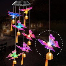 Wind Chimes Solar Powered LED Light Changing Hanging Outdoor Garden Yard Decor