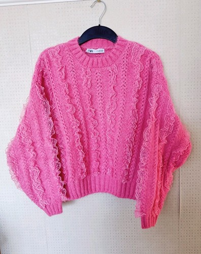 Zara pink cable knit ruffle - zara,