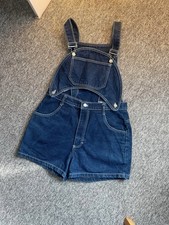 Vintage Detachable navy denim overalls/dungaree Shorts with white stitching.
