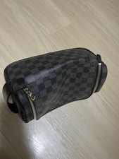 LOUIS VUITTON Damier Graphite Toiletry Canvas with leather trim Pouch Bag Used