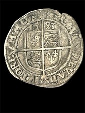 Elizabeth I Silver Hammered Six Pence, 1593 Tun Mintmark Coin 6th Issue