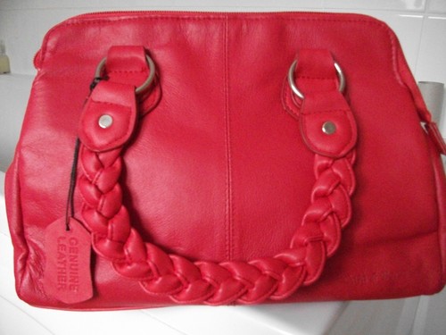 Ladies handbag red leather - red,