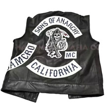 Son's of Anarchy Biker Vest SOA Retro Motorcycle Club Genuine Men's Leather Vest