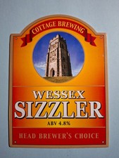 COTTAGE brewery beer pump clip WESSEX SIZZLER real ale badge CLOSED Somerset