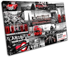 London Collage Red  City CANVAS WALL ART Picture Print VA