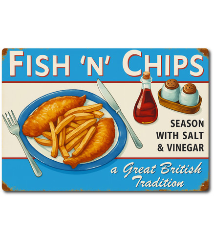 Fish and chips - metal, sign