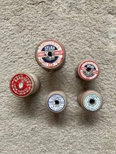  5x Wooden Cotton Reels - Most with Thread, 3 Sylko, 1 Barbour’s, 1 Chain