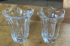 TWO X VINTAGE SIGNED DAUM FRANCE CLEAR CRYSTAL FOUR POINT MINI VASES