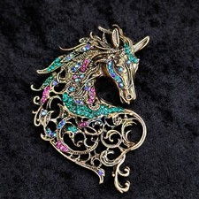 Horse Head Brooch Rhinestone