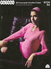 Vintage Patons Double Crepe Ladies V Neck Jumper Knitting Pattern 9728 - Copy