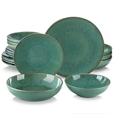 vancasso 16-Piece Dinner Set Stoneware Tableware Dining Set Service for 4 Green