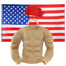 1980'S WRESTLER HOGAN COSTUME MUSCLE CHEST MOUSTACHE BANDANA FLAG FANCY DRESS