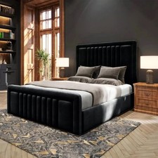 Velvet Ottoman Storage Bed Upholstered Bed Frame with Headboard and Footboard
