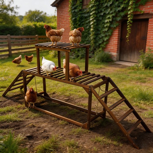 Wooden chicken perch ladder - chicken,