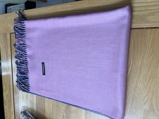 Two-Sided 100% Pure Cashmere Wool Scarf Oversized Pink Blue Shawl Tassels Boho