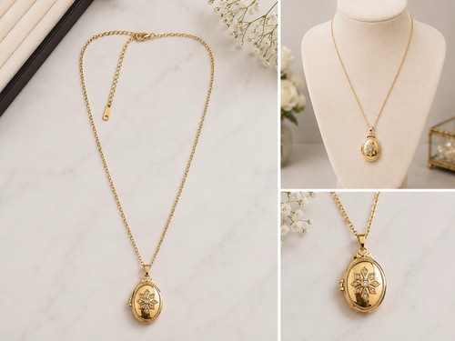Vintage style gold oval locket - gold,