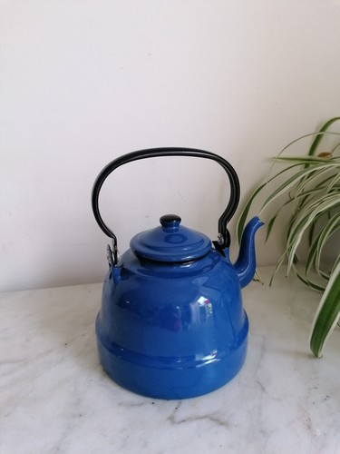 Vintage style blue enamel tea - style,