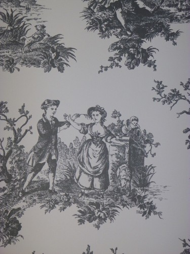 Black toile wallpaper - black,