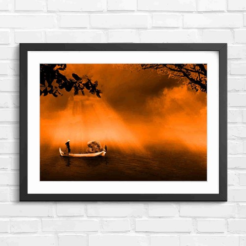 Foggy lake boat with - foggy,
