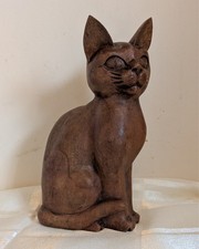 Carved Wooden Sitting Cat